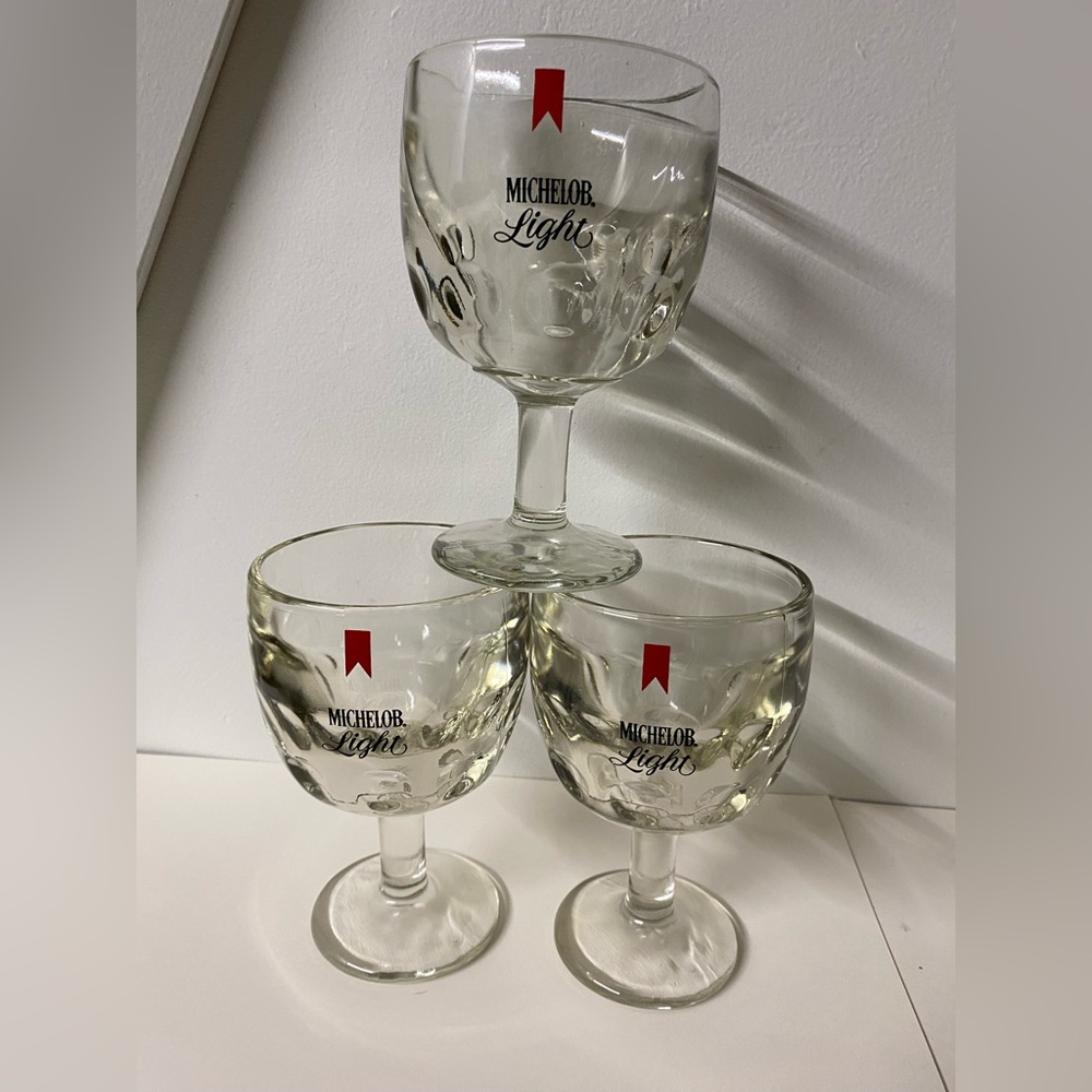 Set of 3 vintage Barware Thumbprint Beer Goblets Michelob Light
